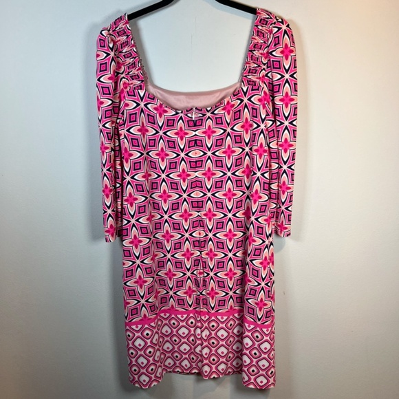 Eliza J Womens Geometric Print Mini Shift Dress Pink Retro Lined Zip NEW Size 14 - Picture 11 of 16